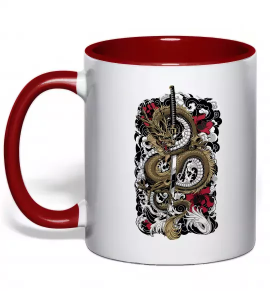 Чашка с цветной ручкой Дракон катана Красный фото