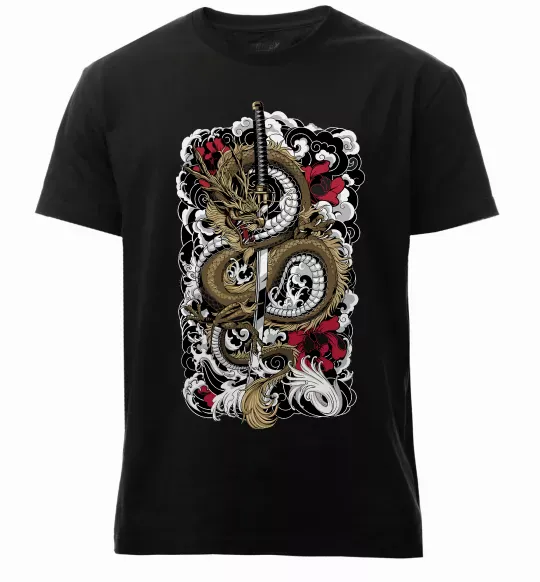 Мужская премиум футболка Дракон катана Черный фото