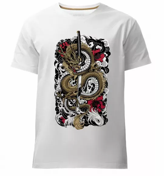 Мужская премиум футболка Дракон катана Белый фото