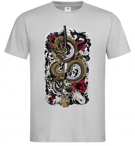 Мужская футболка Дракон катана Серый фото