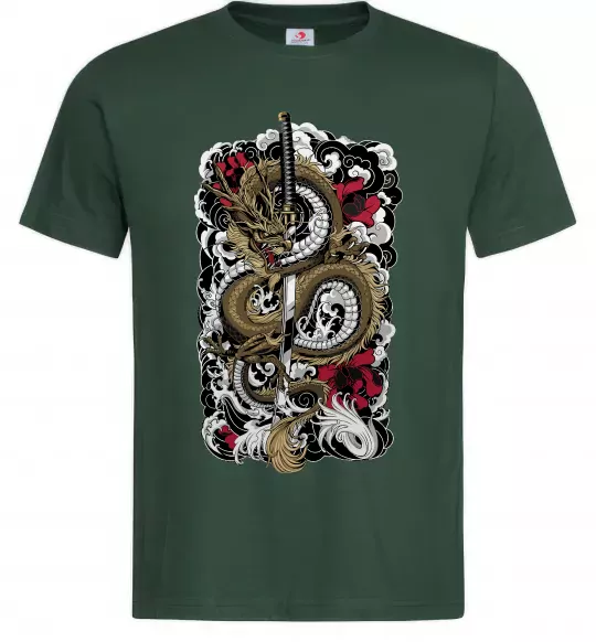 Мужская футболка Дракон катана Темно-зеленый фото