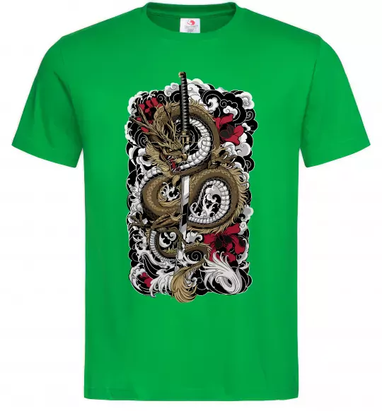 Мужская футболка Дракон катана Зеленый фото