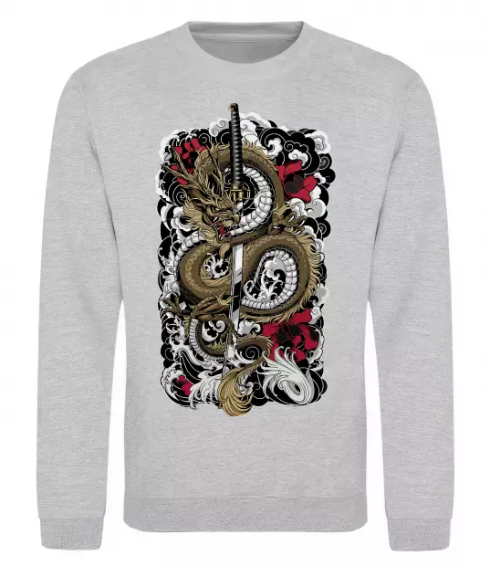 Свитшот Дракон катана Серый меланж фото