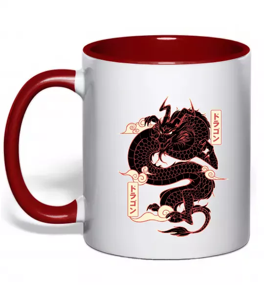 Чашка с цветной ручкой Ієрогліф дракон Красный фото