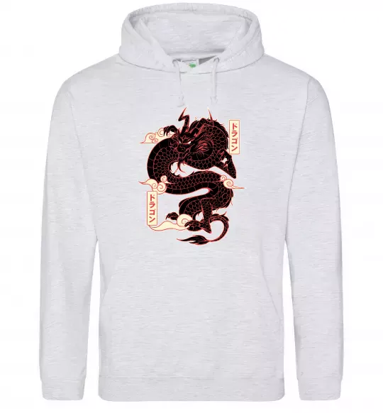 Женская толстовка (худи) Ієрогліф дракон Серый меланж фото