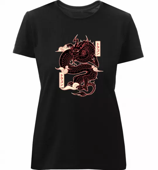 Женская премиум футболка Ієрогліф дракон Черный фото