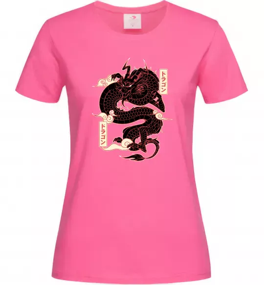 Жіноча футболка Ієрогліф дракон Яскраво-рожевий фото