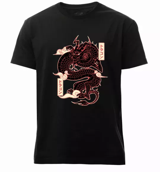 Мужская премиум футболка Ієрогліф дракон Черный фото