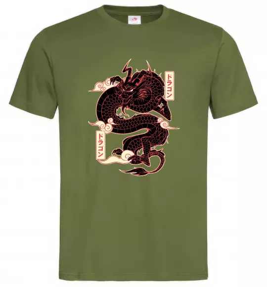 Мужская футболка Ієрогліф дракон Оливковый фото