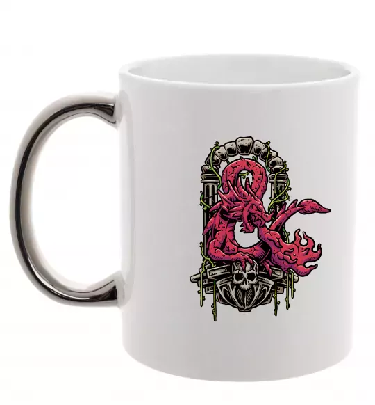 Чашка с цветной ручкой Дракон арка Серебро фото