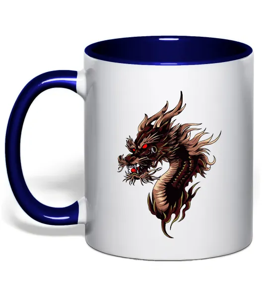 Чашка с цветной ручкой Голова дракон Глубокий темно-синий фото
