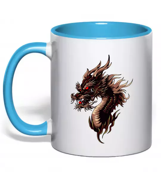 Чашка с цветной ручкой Голова дракон Голубой фото
