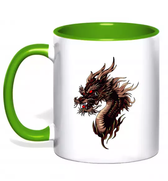 Чашка с цветной ручкой Голова дракон Зеленый фото