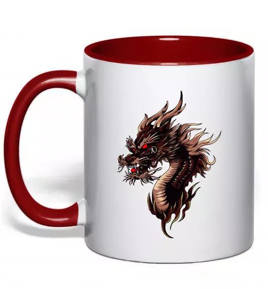 Чашка с цветной ручкой Голова дракон Красный фото