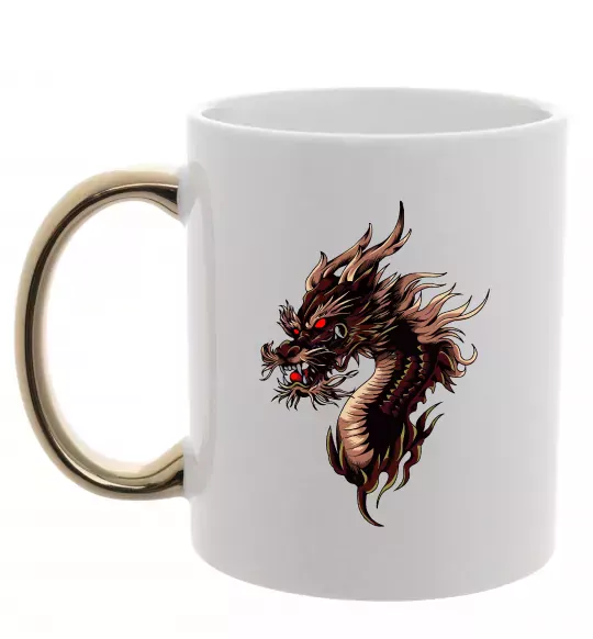 Чашка с цветной ручкой Голова дракон Золото фото