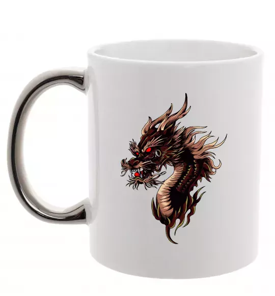 Чашка с цветной ручкой Голова дракон Серебро фото