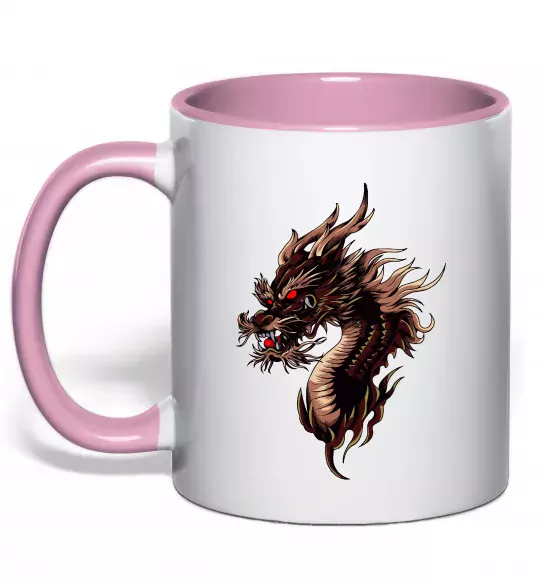 Чашка с цветной ручкой Голова дракон Нежно розовый фото