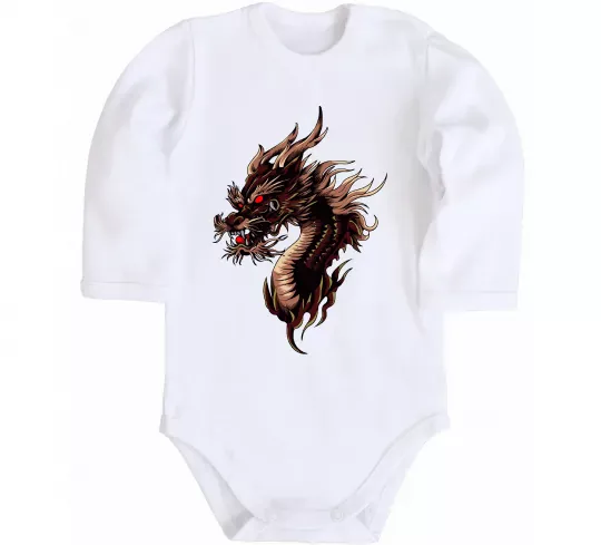 Дитячий бодік Голова дракон Білий фото