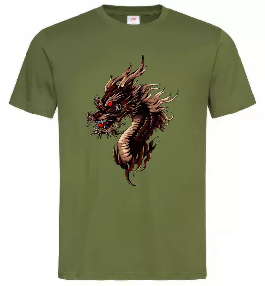 Мужская футболка Голова дракон Оливковый фото