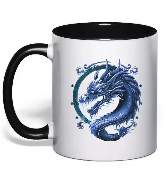 Чашка з кольоровою ручкою Water dragon Чорний фото