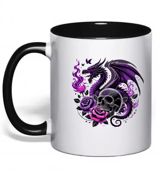 Чашка с цветной ручкой Violet dragon skull Черный фото