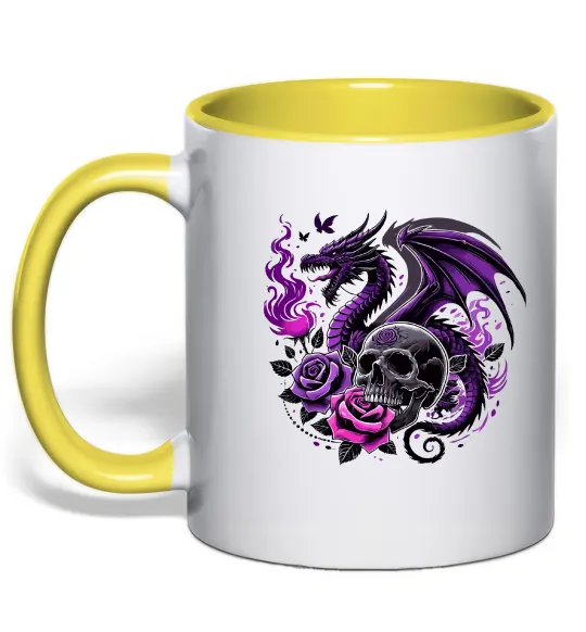 Чашка з кольоровою ручкою Violet dragon skull Лимонний фото