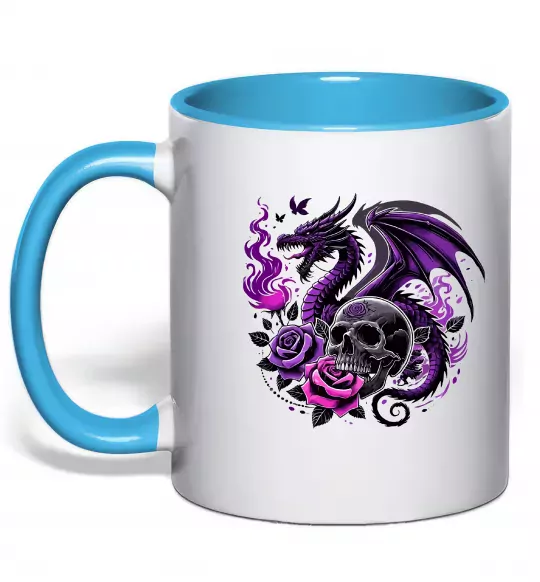 Чашка с цветной ручкой Violet dragon skull Голубой фото