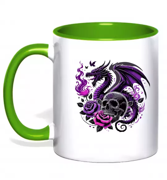 Чашка с цветной ручкой Violet dragon skull Зеленый фото