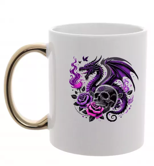 Чашка с цветной ручкой Violet dragon skull Золото фото