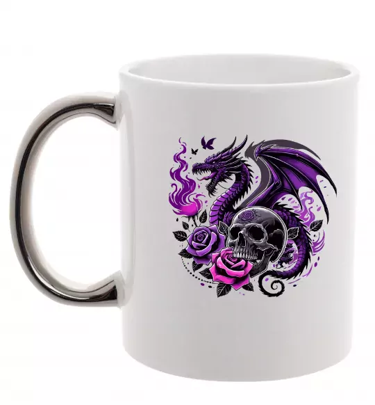 Чашка с цветной ручкой Violet dragon skull Серебро фото