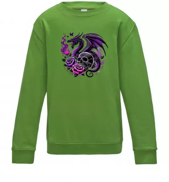 Детский Свитшот Violet dragon skull Лаймовый фото