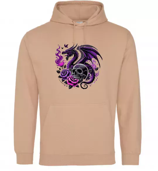 Мужская толстовка (худи) Violet dragon skull Песочный фото