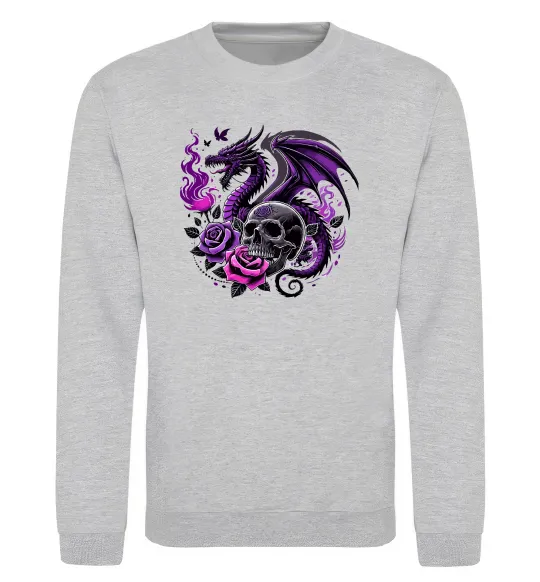 Свитшот Violet dragon skull Серый меланж фото