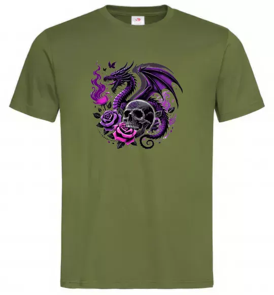 Мужская футболка Violet dragon skull Оливковый фото