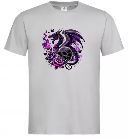 Мужская футболка Violet dragon skull Серый фото