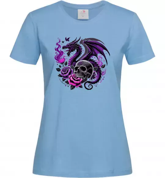 Женская футболка Violet dragon skull Голубой фото
