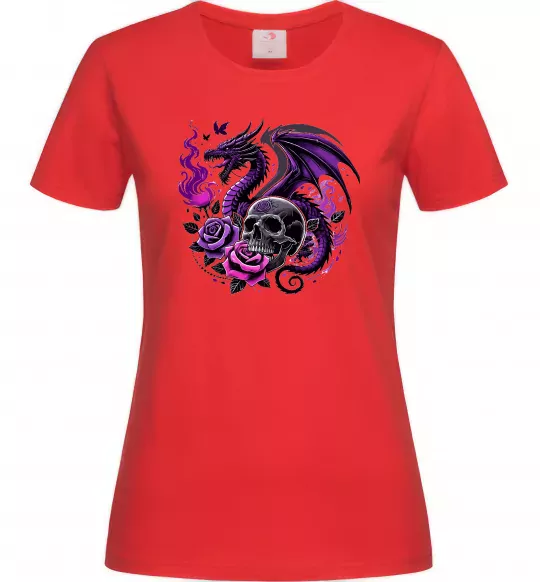 Женская футболка Violet dragon skull Красный фото