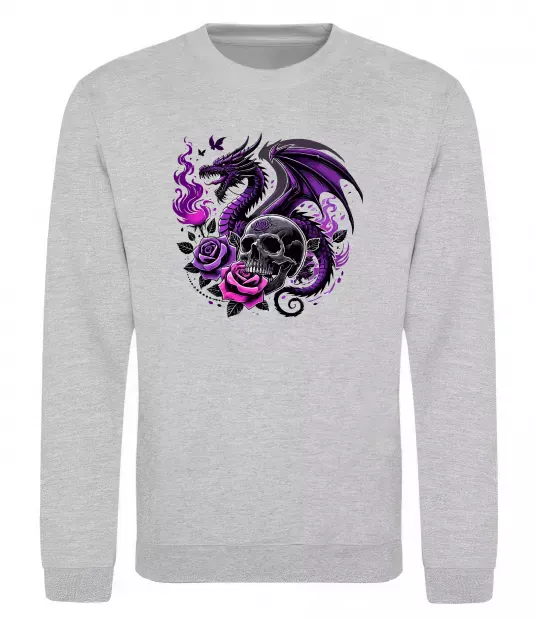 Свитшот Violet dragon skull Серый меланж фото
