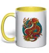 Чашка з кольоровою ручкою Вогняний дракон Лимонний фото