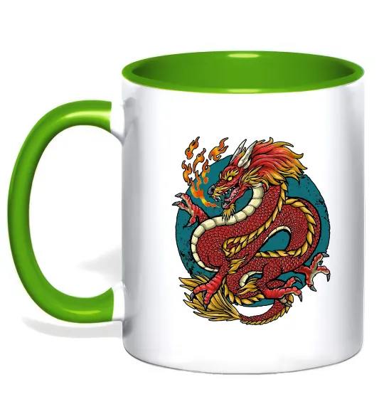 Чашка з кольоровою ручкою Вогняний дракон Лаймовий фото