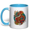Чашка с цветной ручкой Вогняний дракон Голубой фото