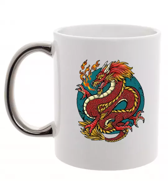 Чашка с цветной ручкой Вогняний дракон Серебро фото