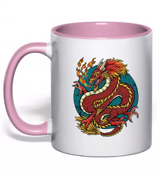 Чашка с цветной ручкой Вогняний дракон Нежно розовый фото