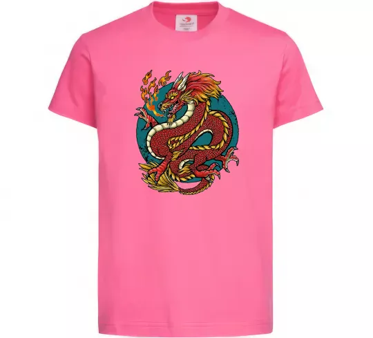 Детская футболка Вогняний дракон Ярко-розовый фото