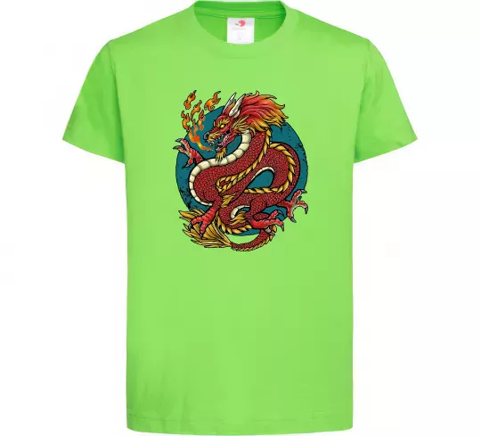 Детская футболка Вогняний дракон Лаймовый фото