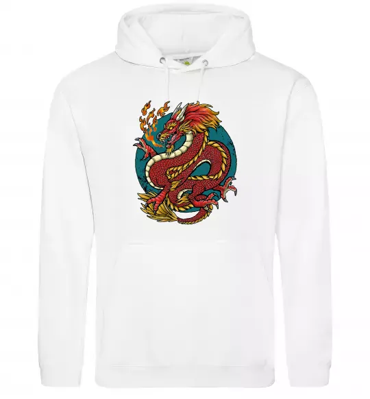 Чоловіча толстовка (худі) Вогняний дракон Білий фото