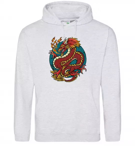 Чоловіча толстовка (худі) Вогняний дракон Сірий меланж фото