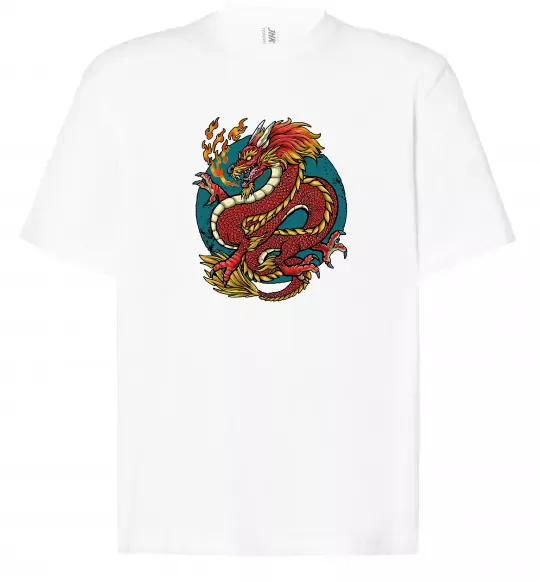 Футболка Оверсайз Вогняний дракон Білий фото