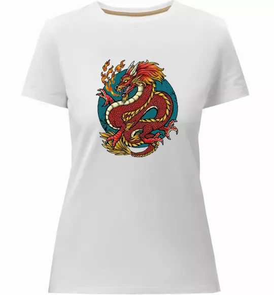 Женская премиум футболка Вогняний дракон Белый фото