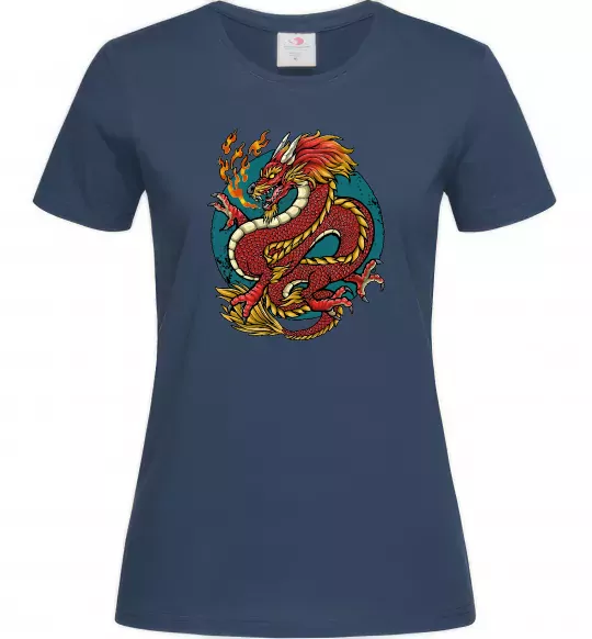 Женская футболка Вогняний дракон Темно-синий фото